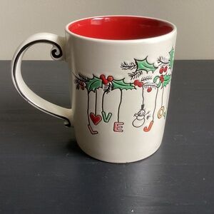 DESIGNZ SPECTRUM HOLIDAY EMBOSSED CHRISTMAS MUG “ JOY, LOVE” NWT